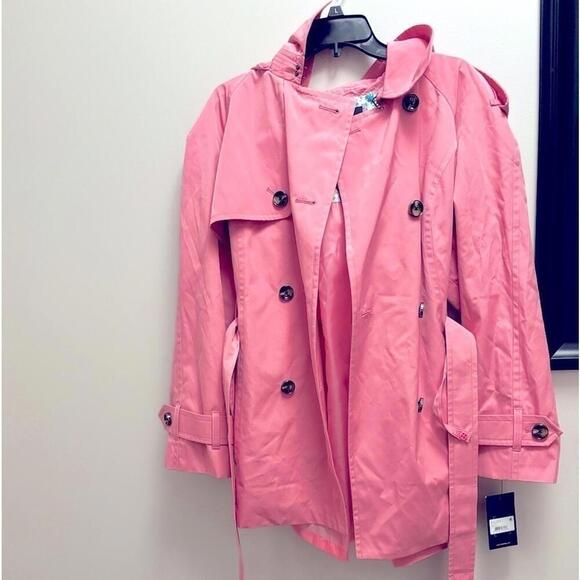 LONDON FOG Petite Double-Breasted Water-Resistant Belted Trench Jacket,coat PL🦩 - Picture 3 of 9